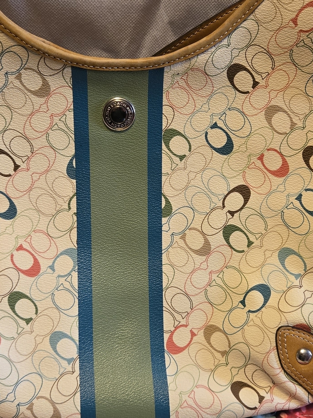 Coach Multicolor Signature Stripe Tote - Blue & Mint Stripe